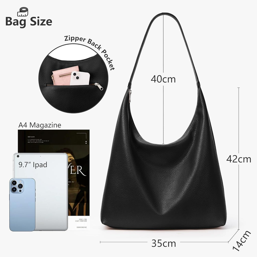 Borsa Tote Donna in Pelle Vegana Hobo Grande Capacità con Cerniera