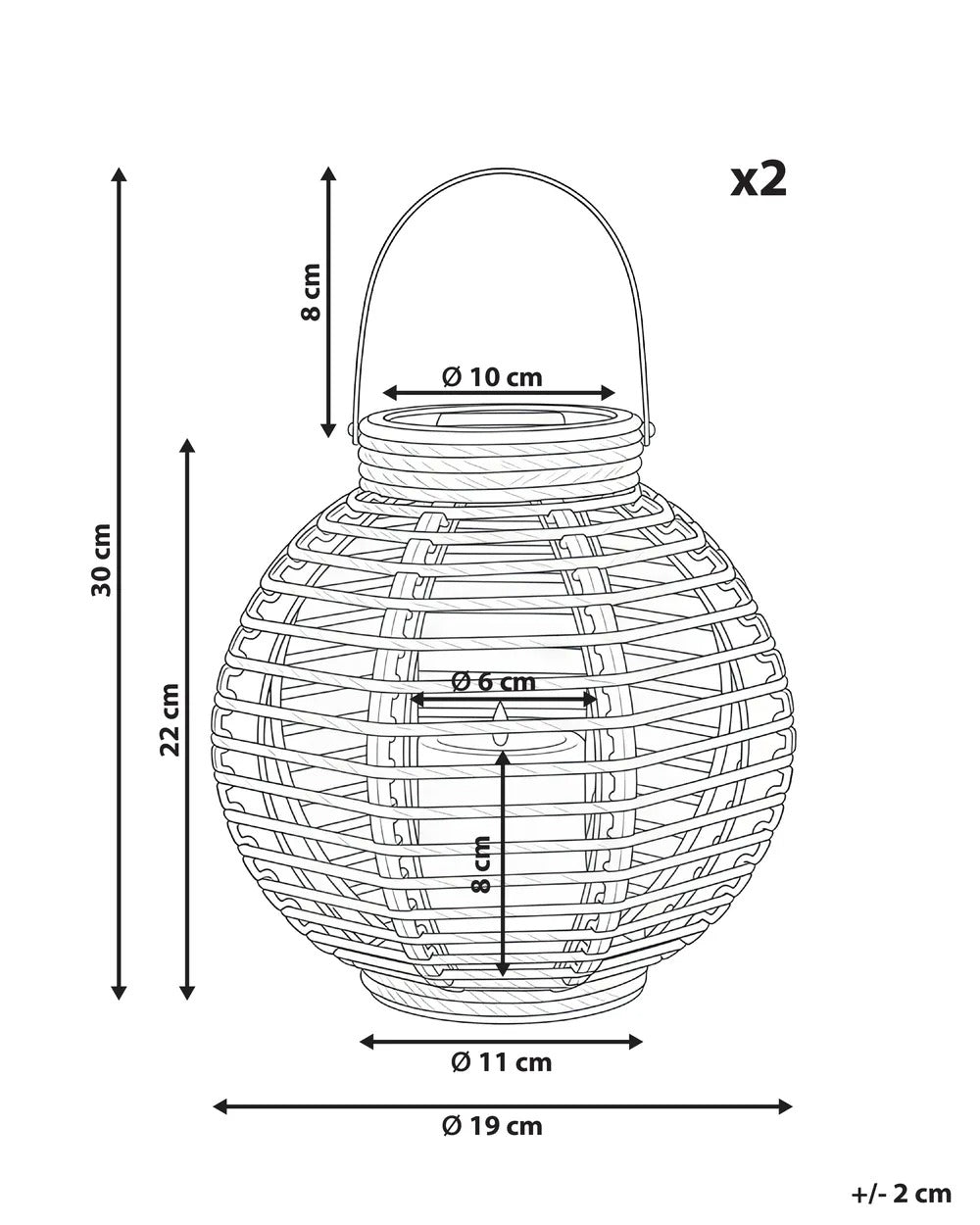 Lot de 2 lanternes à énergie solaire 30 cm Naturel