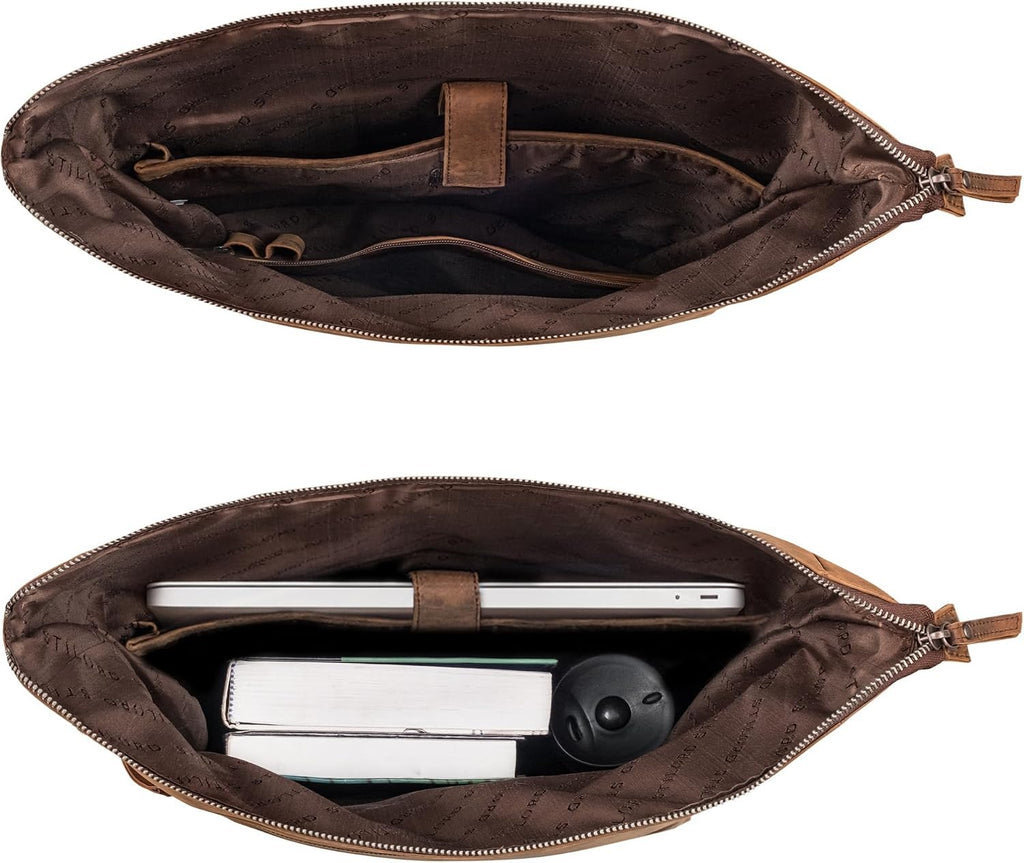 Zaino Rolltop in Vera Pelle Uomo Donna Vintage per Laptop 17"