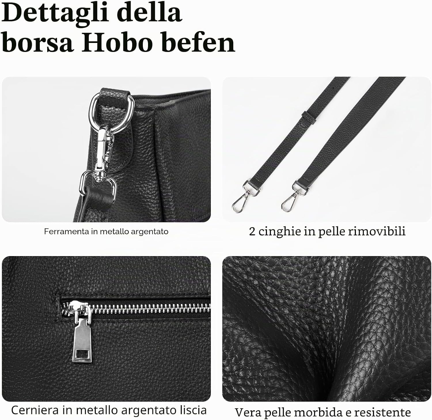 Borsa a Tracolla Donna in Vera Pelle Hobo Grande con 2 Cinghie