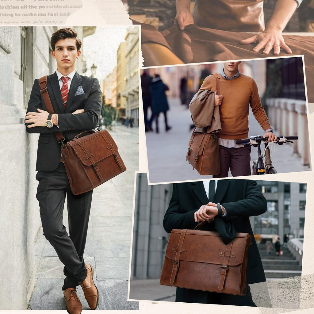 Borsa Porta PC 17.3" Uomo in Pelle PU Impermeabile Valigetta Vintage