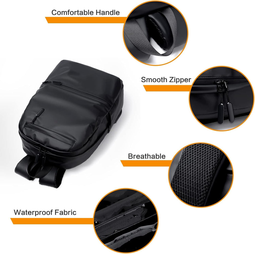 Zaino Uomo Daypack in Pelle Sintetica Impermeabile Laptop 14" Nero
