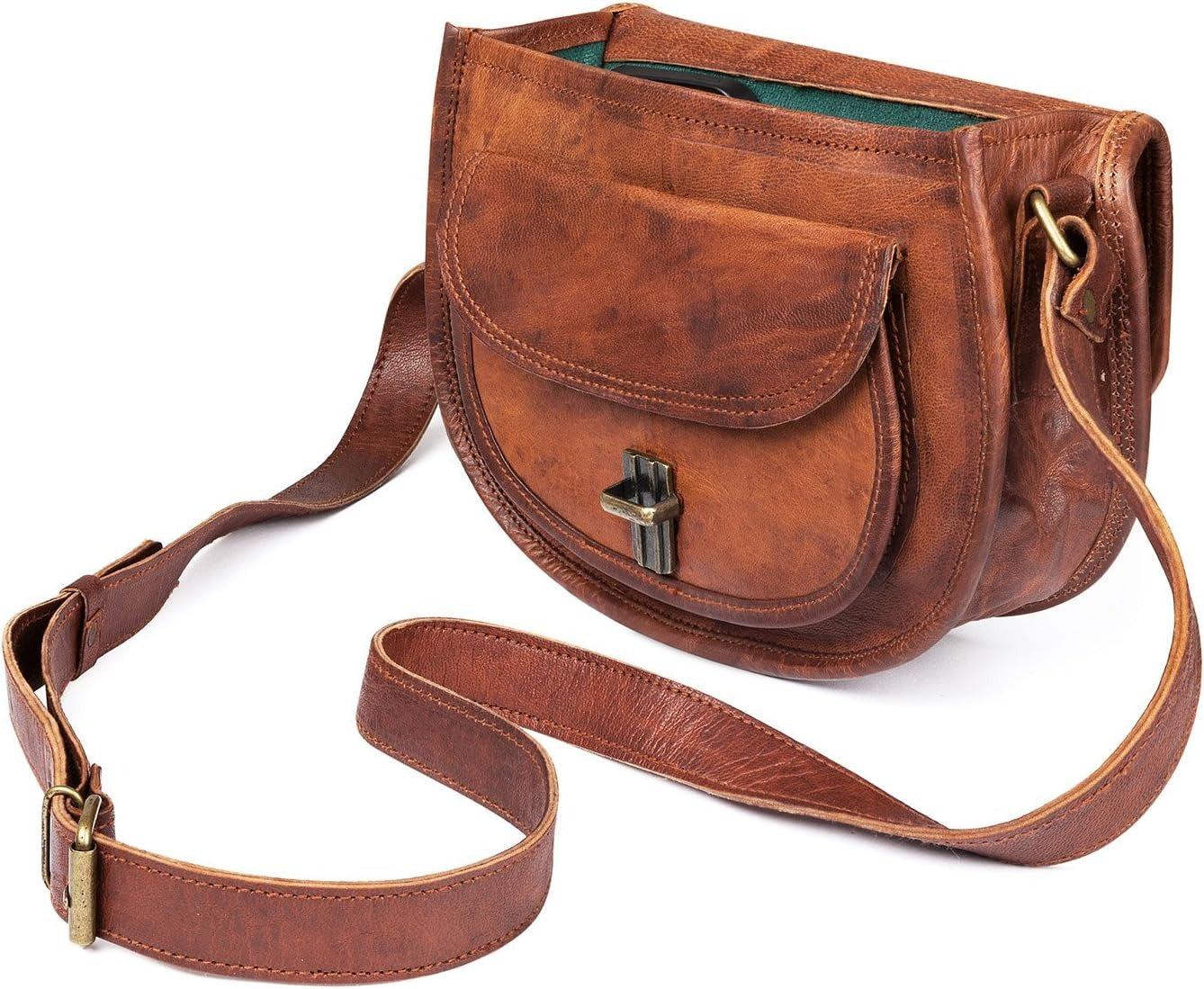 Borsa a Spalla Donna in Vera Pelle Look Vintage con Tracolla
