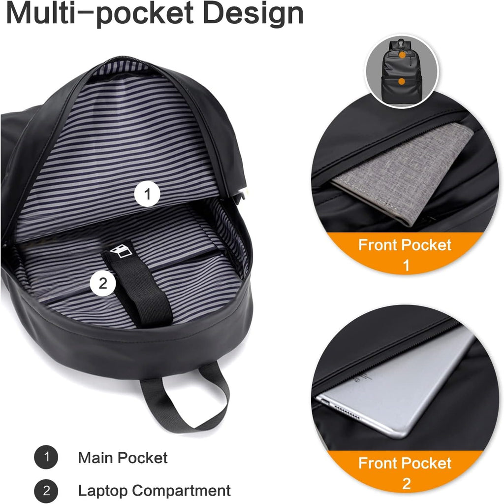 Zaino Uomo Daypack in Pelle Sintetica Impermeabile Laptop 14" Nero