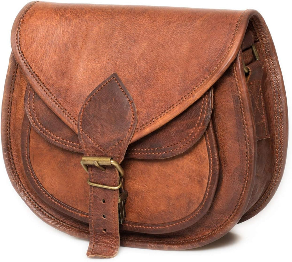 Borsa a Spalla Donna in Vera Pelle Look Vintage con Tracolla