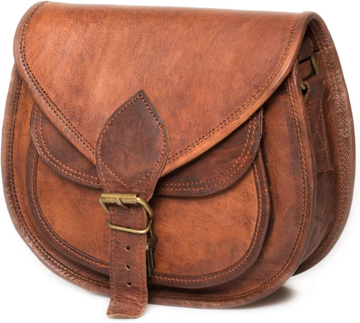 Borsa a Spalla Donna in Vera Pelle Look Vintage con Tracolla