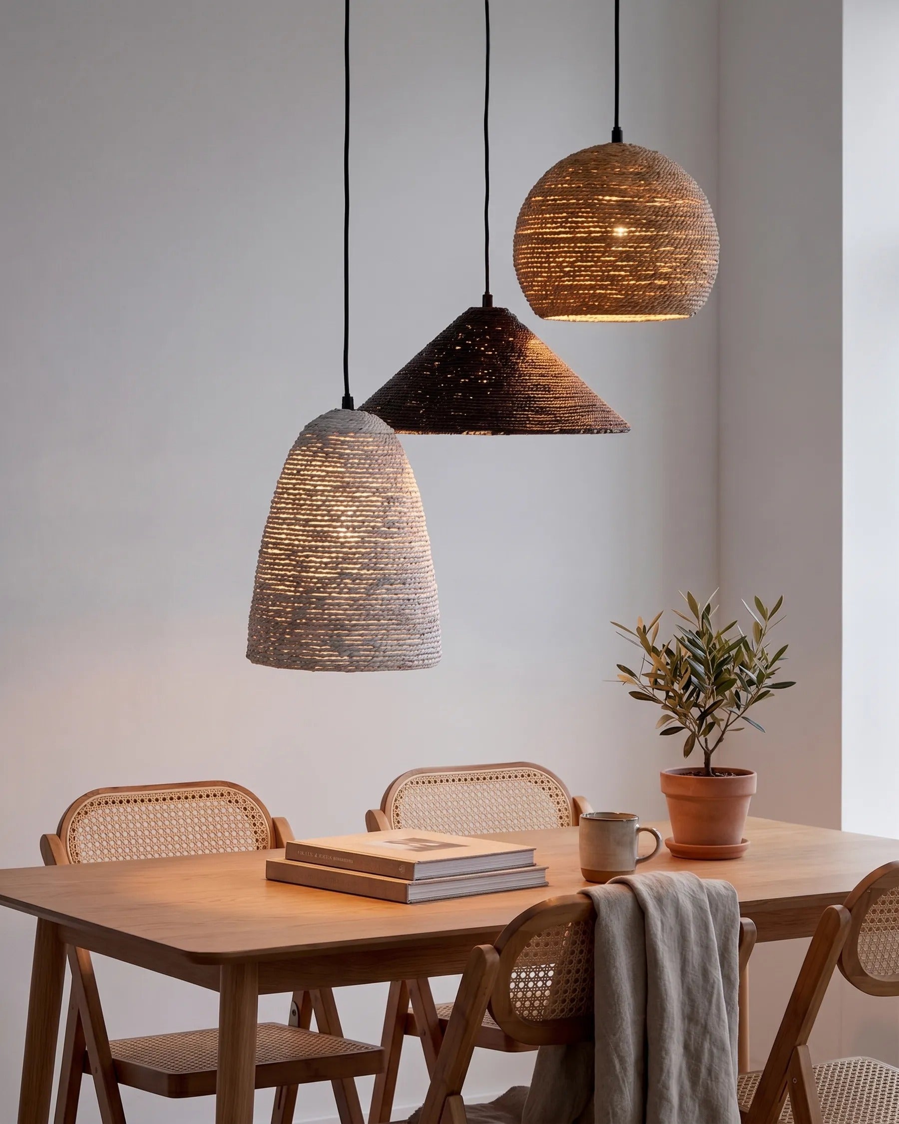 Lampe suspension Osier Naturel Blanc Marron
