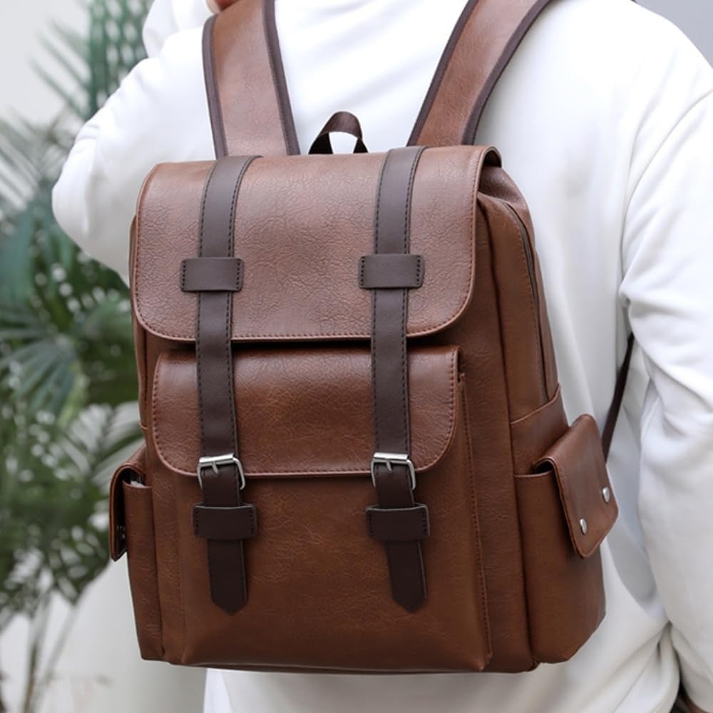 Zaino Uomo in Pelle PU Vintage Grande Capacità Laptop 15.6" Viaggio Lavoro