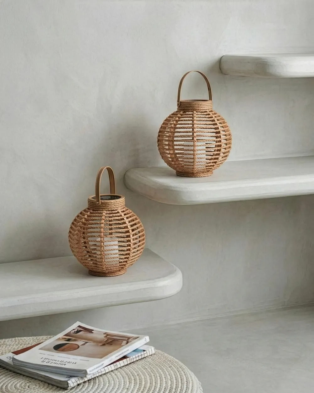 Lot de 2 lanternes à énergie solaire 30 cm Naturel