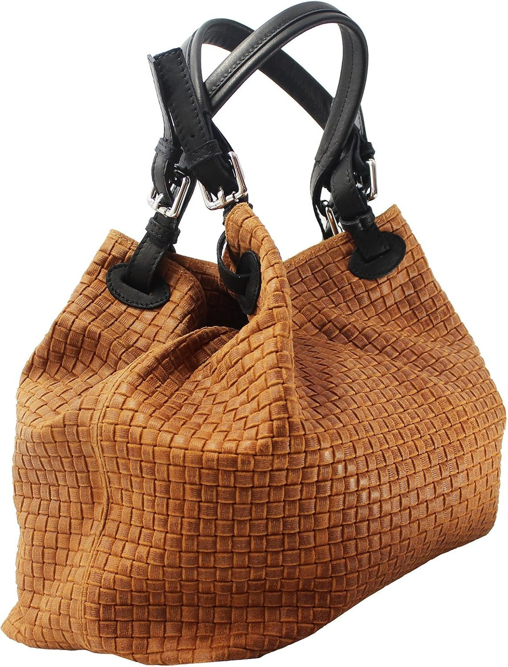 Borsa a Mano Donna in Pelle Stampa Intrecciata con Tracolla 34x29x18 cm