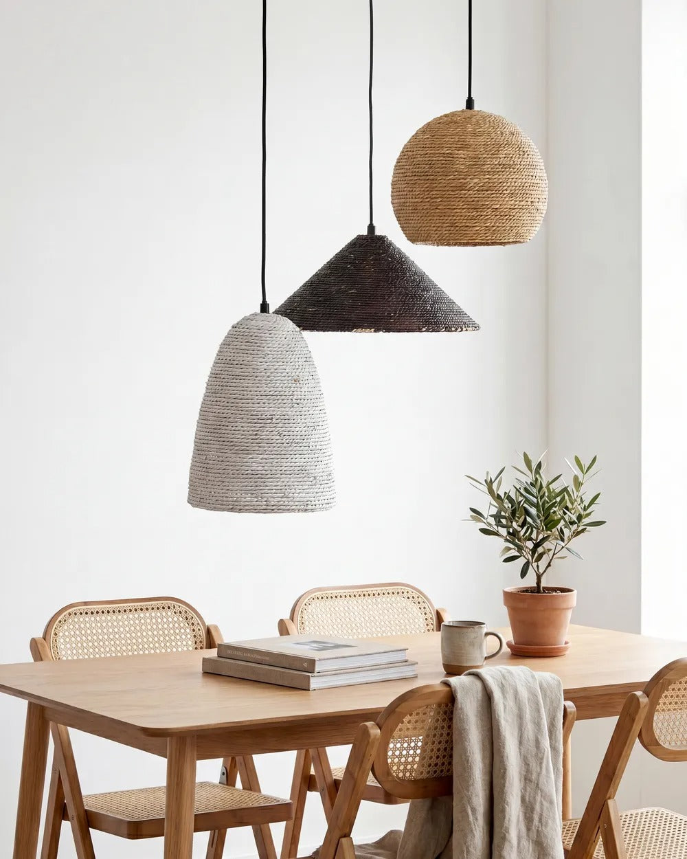 Lampe suspension Osier Naturel Blanc Marron