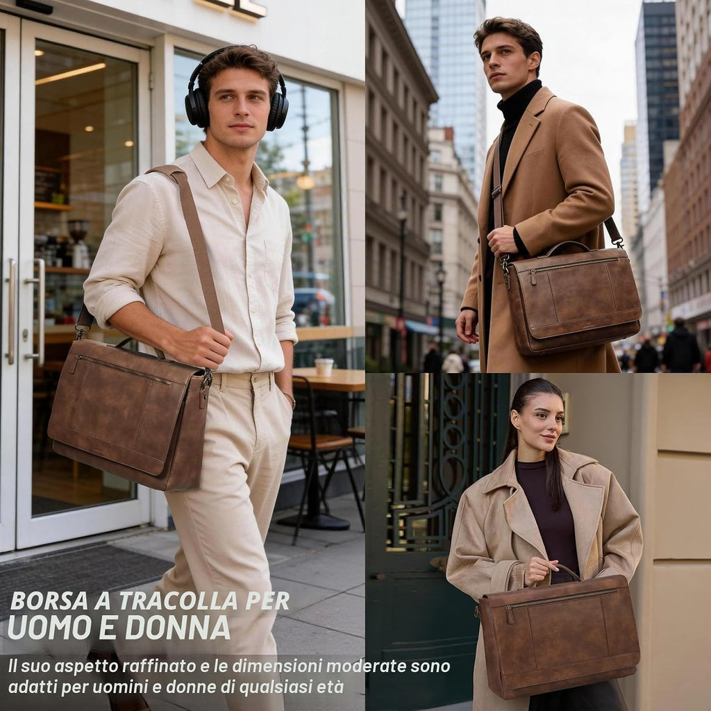 Borsa Messenger Uomo in Pelle PU 15.6" Impermeabile Vintage